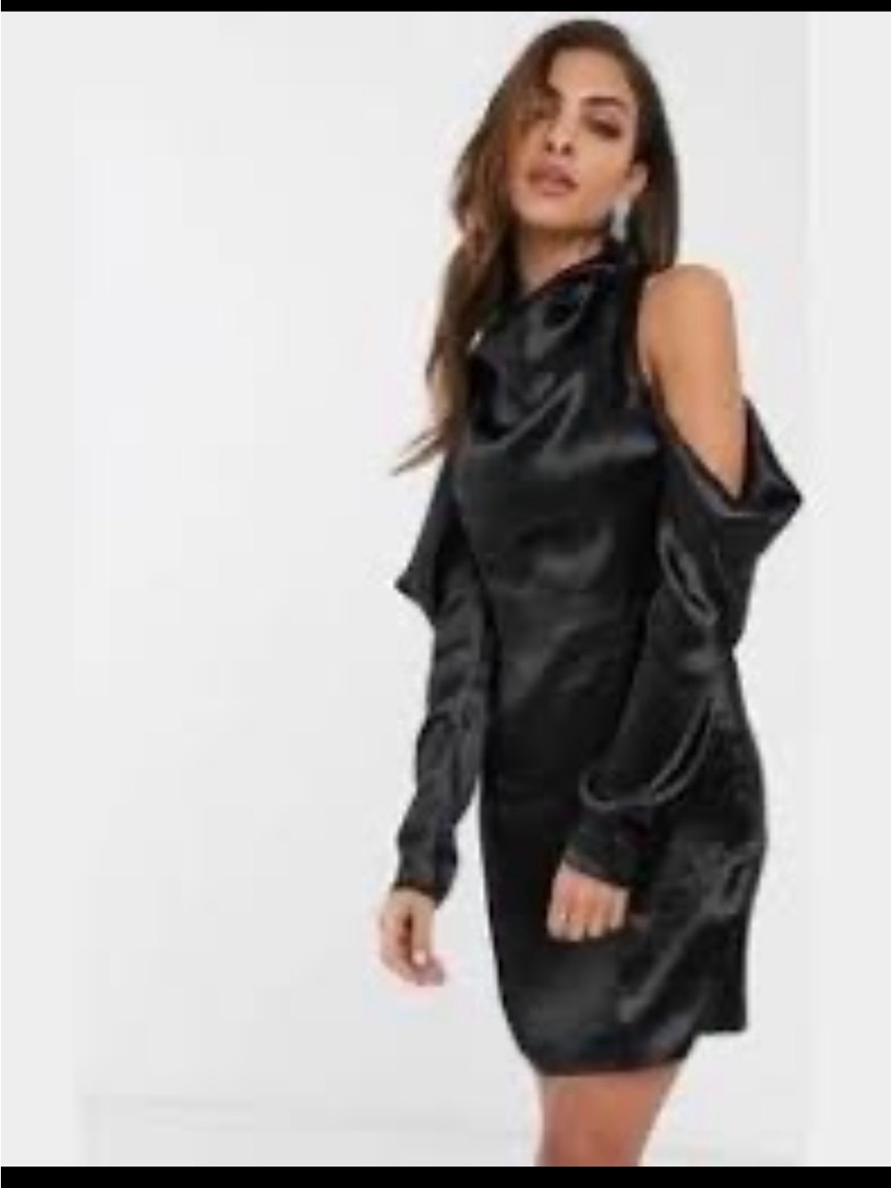 ASOS DESIGN cold shoulder satin mini dress Black sz 10